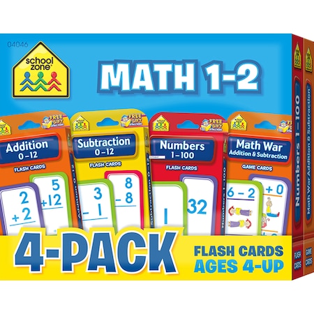School Zone Publishing Math 1-2 Flash Card, PK4 04046
